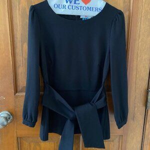 Boden Black Bow Tie Quarter Sleeve Peplum Top Size 6 US